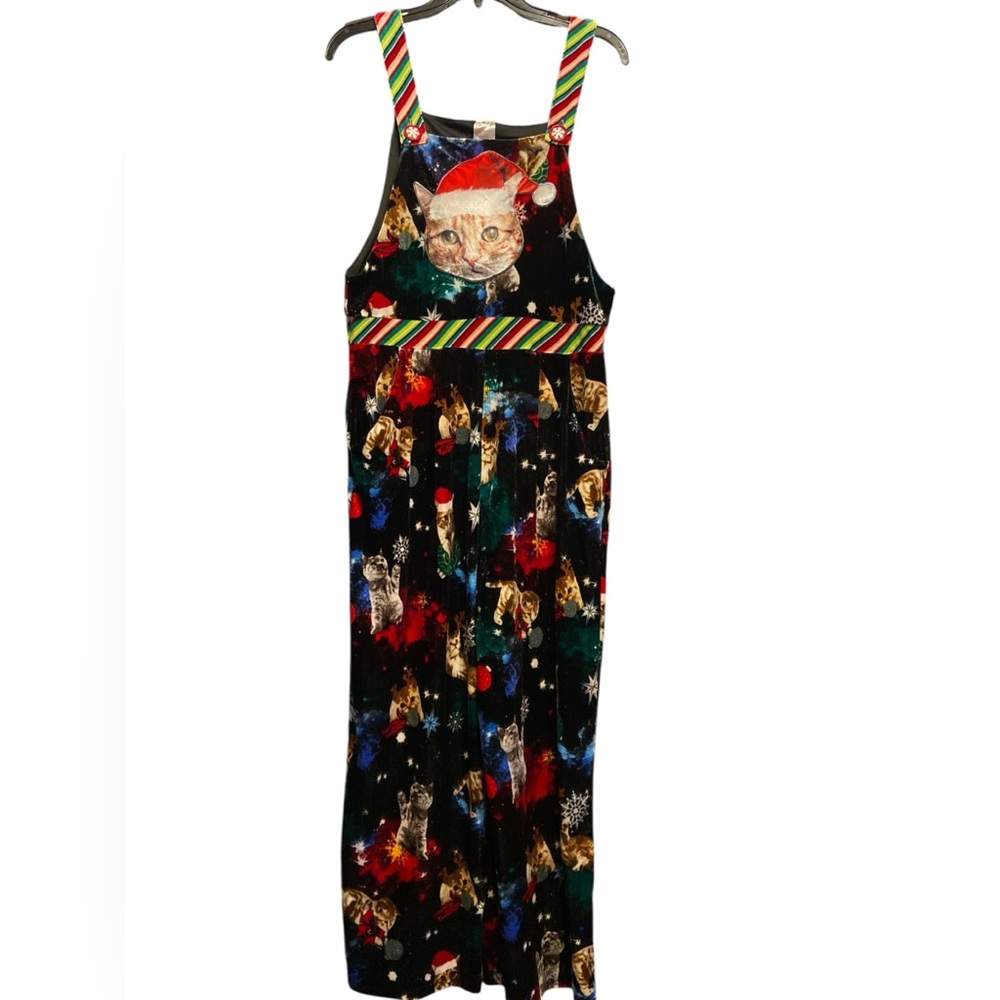 No Boundaries Festive Cat Jumpsuit - Black and Multicolor velvet